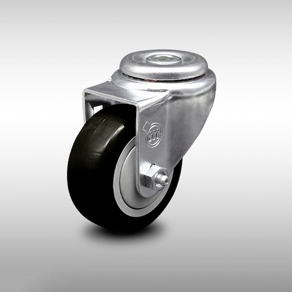 3 Inch SS Black Polyurethane Wheel Swivel Bolt Hole Caster